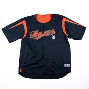 Y2K Detroit Tigers True Fan Jersey Mens 2XL Navy Orange MLB Baseball